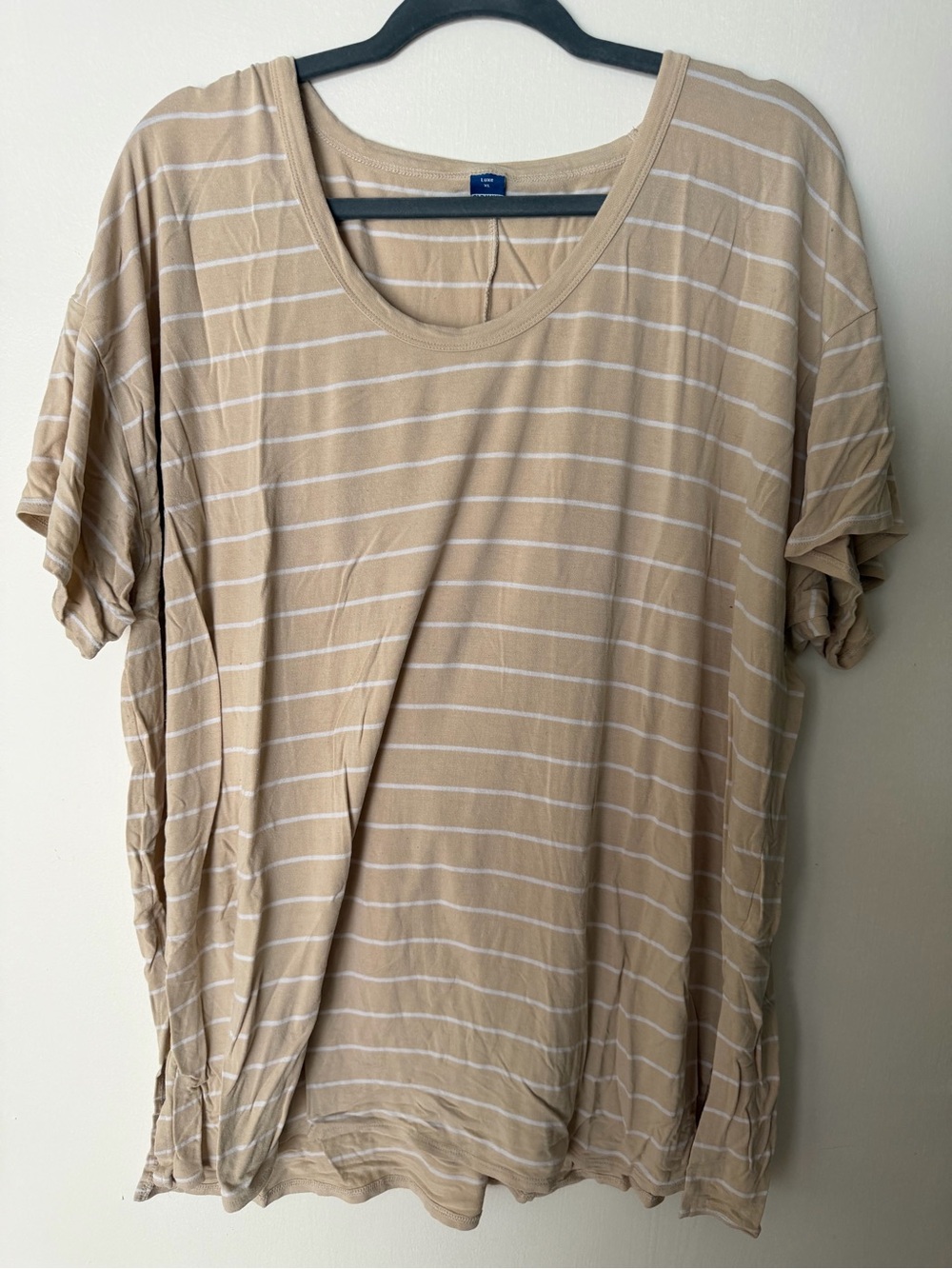 Old Navy Beige and White Striped Short Sleeve Tee